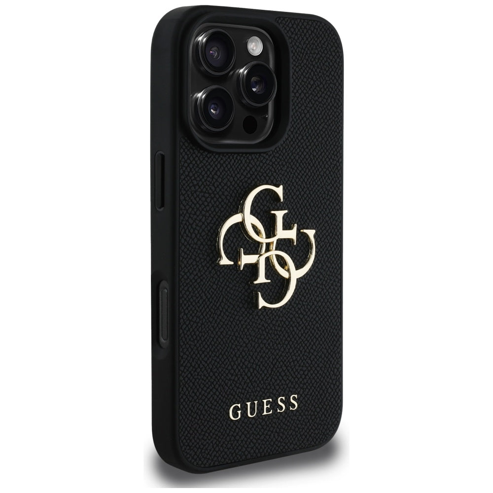 Custodia per Apple iPhone 16 Pro, Guess, Grained Big 4G Logo Small Classic Logo, Nera