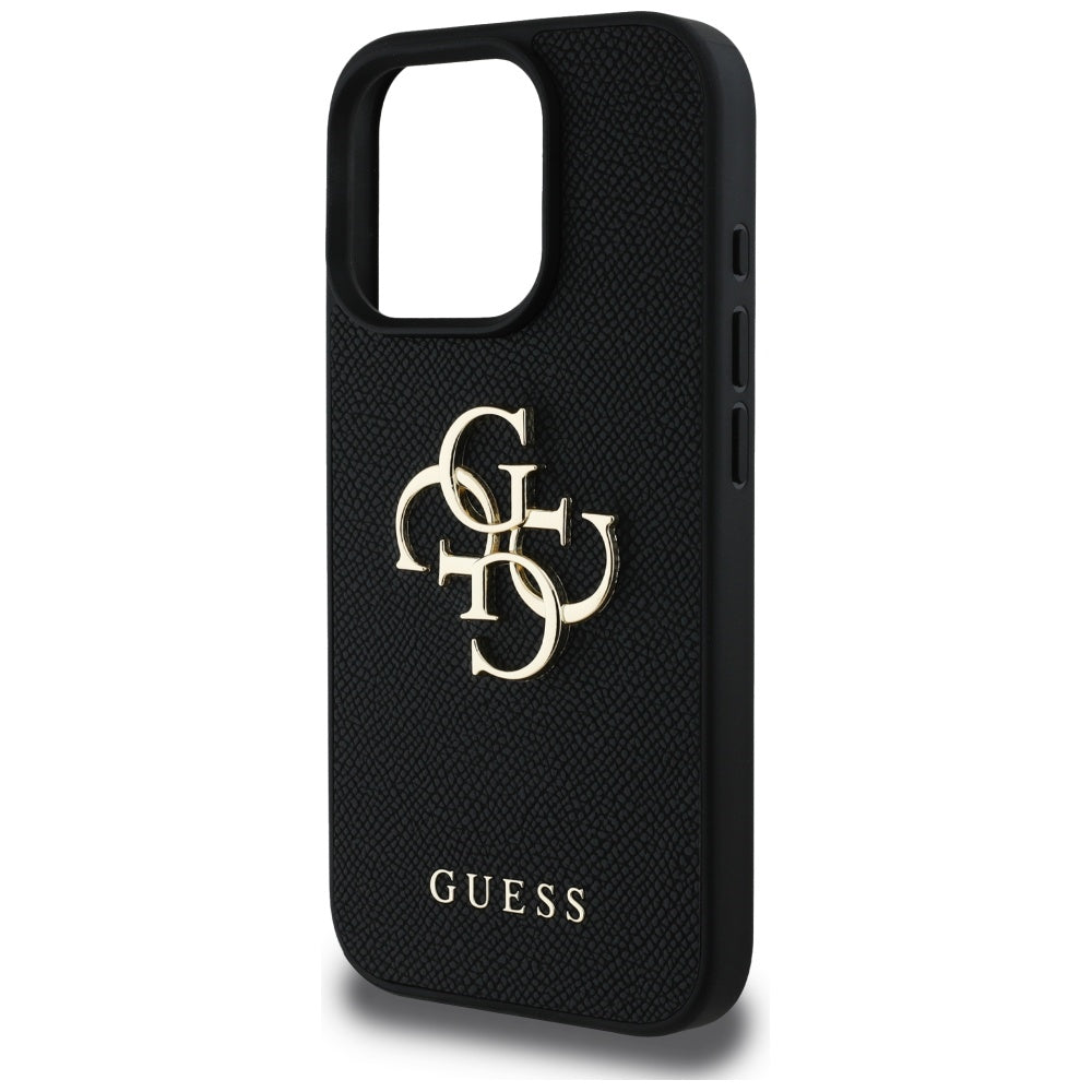 Custodia per Apple iPhone 16 Pro, Guess, Grained Big 4G Logo Small Classic Logo, Nera