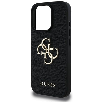 Custodia per Apple iPhone 16 Pro, Guess, Grained Big 4G Logo Small Classic Logo, Nera