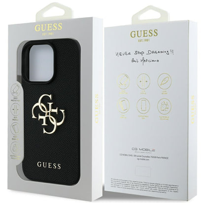Custodia per Apple iPhone 16 Pro, Guess, Grained Big 4G Logo Small Classic Logo, Nera