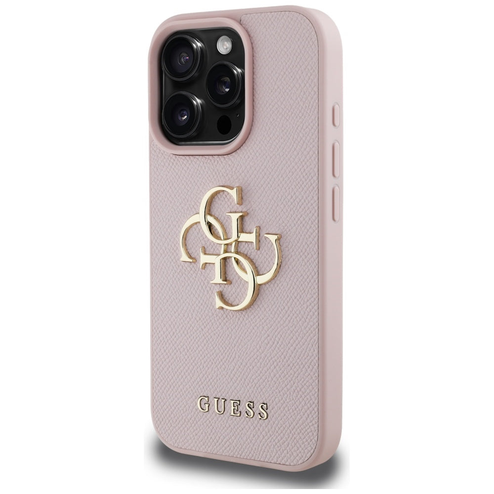 Étui pour Apple iPhone 16 Pro, Guess, Grained Big 4G Logo Small Classic Logo, Rose