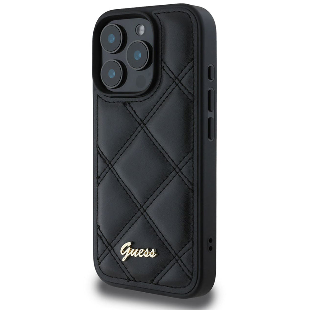 Custodia per Apple iPhone 16 Pro, Guess, Quilted Metal Logo, Nera