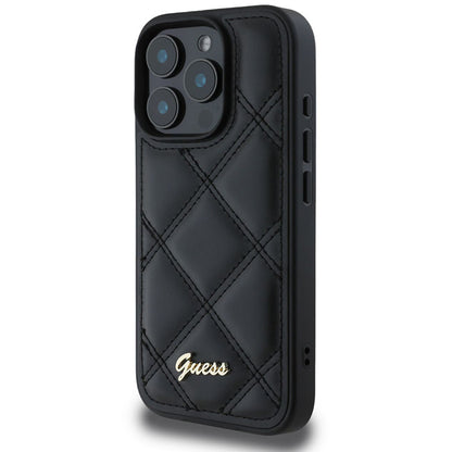 Custodia per Apple iPhone 16 Pro, Guess, Quilted Metal Logo, Nera