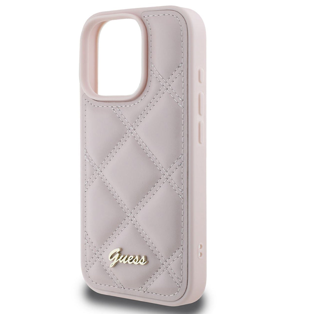 Custodia per Apple iPhone 16 Pro, Guess, Quilted Metal Logo, Rosa