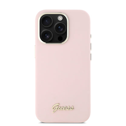 Étui pour Apple iPhone 16 Pro, Guess, Script Metal Logo & Frame, Rose