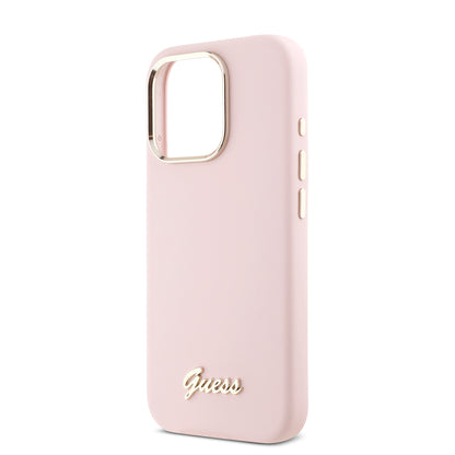 Étui pour Apple iPhone 16 Pro, Guess, Script Metal Logo & Frame, Rose