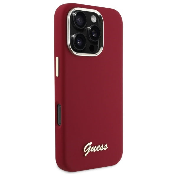Custodia per Apple iPhone 16 Pro, Guess, Script Metal Logo, Rossa