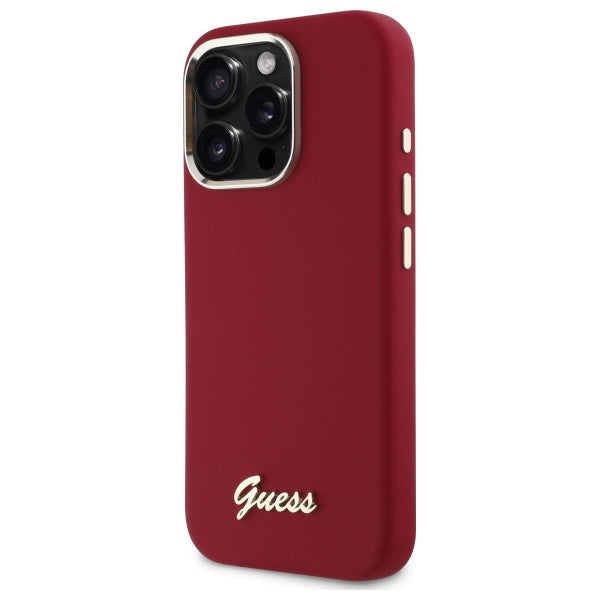 Custodia per Apple iPhone 16 Pro, Guess, Script Metal Logo, Rossa