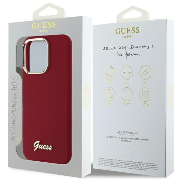 Custodia per Apple iPhone 16 Pro, Guess, Script Metal Logo, Rossa