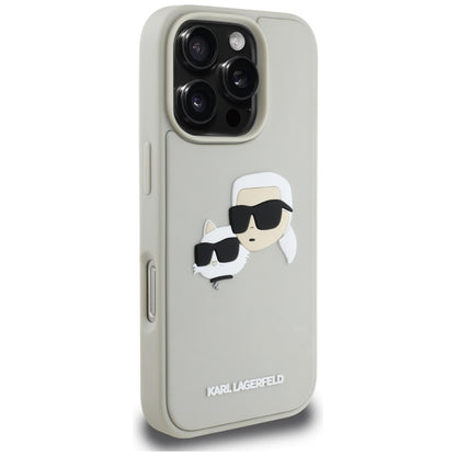 Custodia per Apple iPhone 16 Pro, Karl Lagerfeld, 3D Rubber Karl & Choupette, Beige