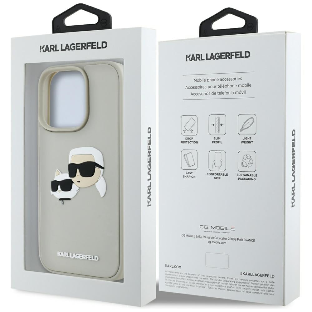 Custodia per Apple iPhone 16 Pro, Karl Lagerfeld, 3D Rubber Karl & Choupette, Beige