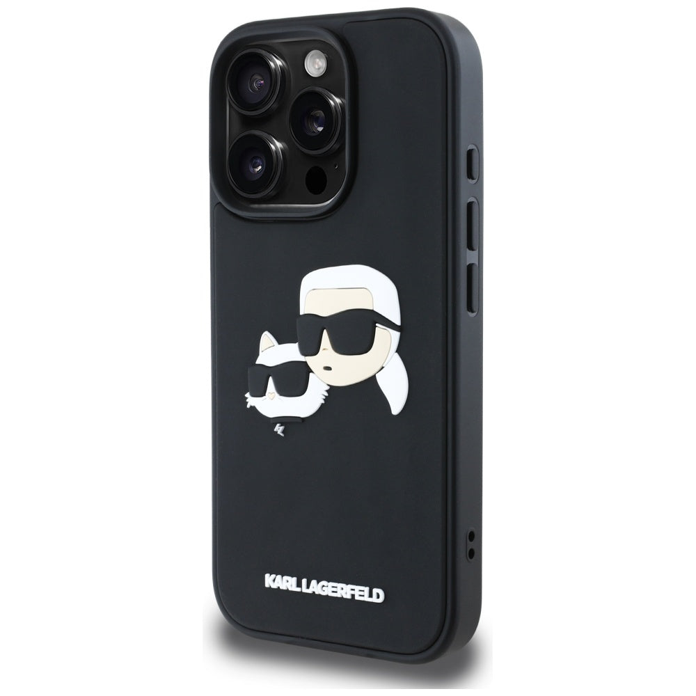 Hülle für Apple iPhone 16 Pro, Karl Lagerfeld, 3D Rubber Karl & Choupette, Schwarz