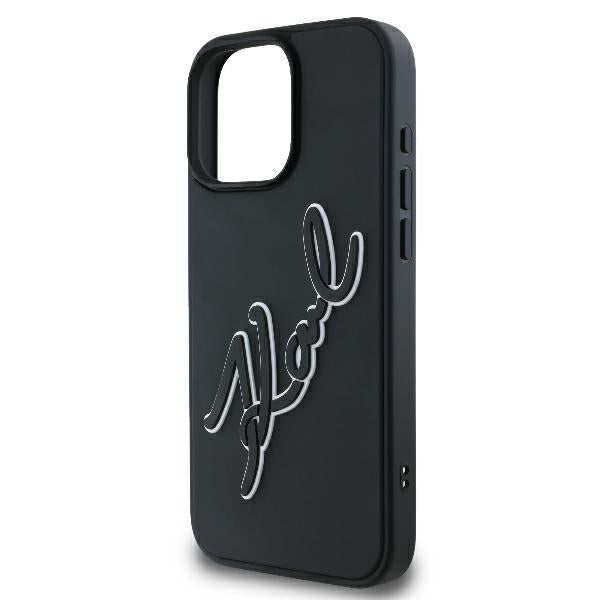 Custodia per Apple iPhone 16 Pro, Karl Lagerfeld, 3D Rubber Signature, Nera
