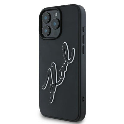 Custodia per Apple iPhone 16 Pro, Karl Lagerfeld, 3D Rubber Signature, Nera