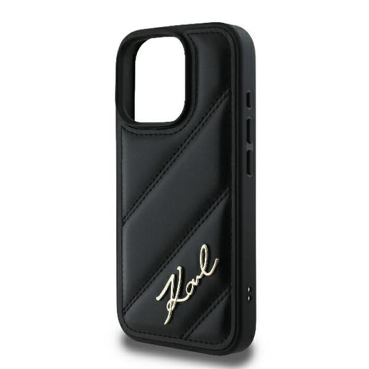 Custodia per Apple iPhone 16 Pro, Karl Lagerfeld, Diagonal Quilted Script, Nera