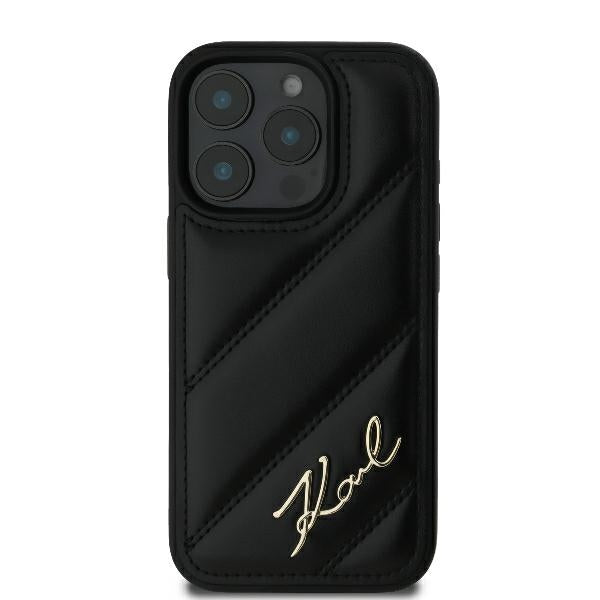 Étui pour Apple iPhone 16 Pro, Karl Lagerfeld, Diagonal Quilted Script, Noir