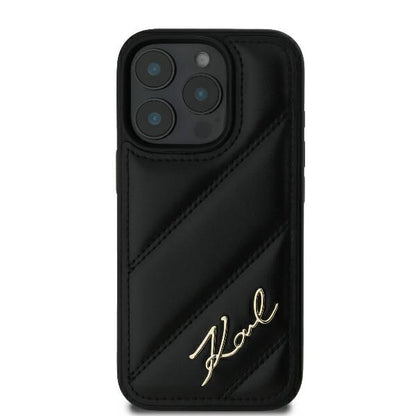 Étui pour Apple iPhone 16 Pro, Karl Lagerfeld, Diagonal Quilted Script, Noir