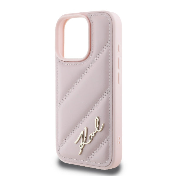 Étui pour Apple iPhone 16 Pro, Karl Lagerfeld, Diagonal Quilted Script, Rose