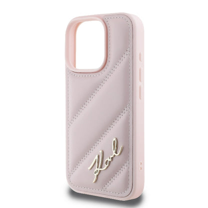 Étui pour Apple iPhone 16 Pro, Karl Lagerfeld, Diagonal Quilted Script, Rose