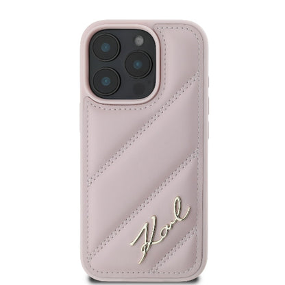 Étui pour Apple iPhone 16 Pro, Karl Lagerfeld, Diagonal Quilted Script, Rose