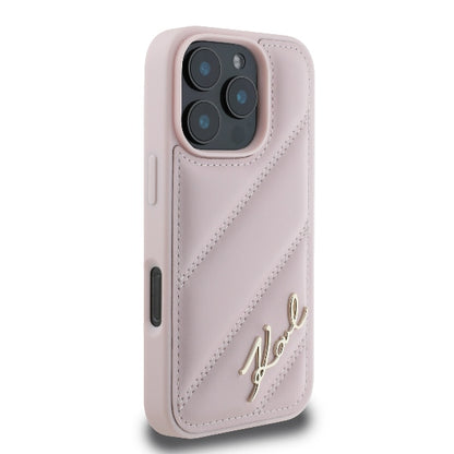 Étui pour Apple iPhone 16 Pro, Karl Lagerfeld, Diagonal Quilted Script, Rose