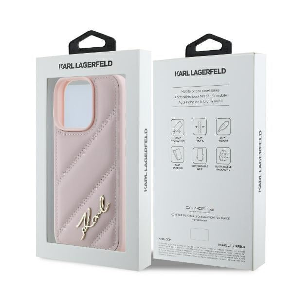 Étui pour Apple iPhone 16 Pro, Karl Lagerfeld, Diagonal Quilted Script, Rose