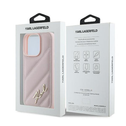 Étui pour Apple iPhone 16 Pro, Karl Lagerfeld, Diagonal Quilted Script, Rose