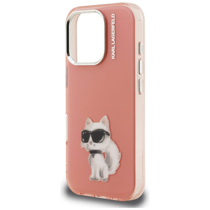 Hülle für Apple iPhone 16 Pro, Karl Lagerfeld, IML Aquarelle Logo Choupette, Rosa