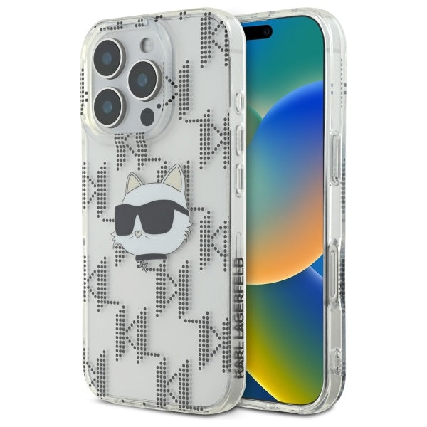 Custodia per Apple iPhone 16 Pro, Karl Lagerfeld, IML Luxury Electroplated Choupette's Head, Trasparente