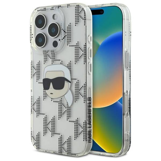 Custodia per Apple iPhone 16 Pro, Karl Lagerfeld, IML Luxury Electroplated Karl's Head, Trasparente