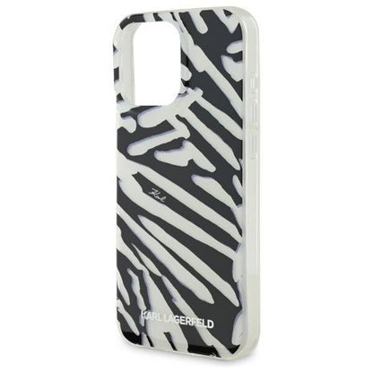 Hülle für Apple iPhone 16 Pro, Karl Lagerfeld, IML Luxury Zebra Muster mit Trageriemen, Schwarz