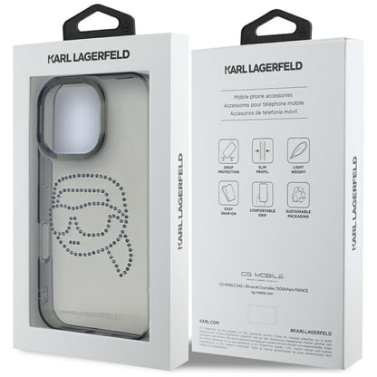 Custodia per Apple iPhone 16 Pro, Karl Lagerfeld, IML Rhinestones Karl's Head, Nera