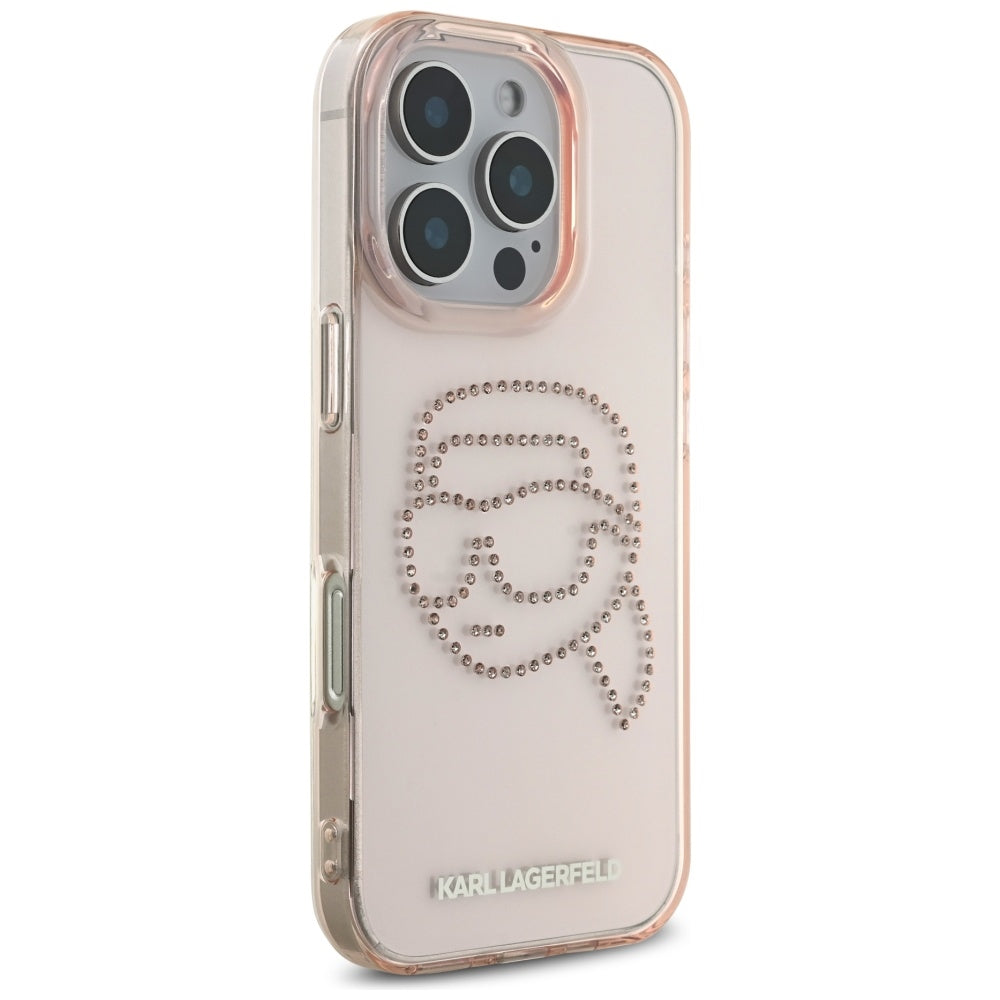 Custodia per Apple iPhone 16 Pro, Karl Lagerfeld, IML Rhinestones Karl's Head, Rosa