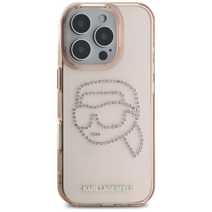 Custodia per Apple iPhone 16 Pro, Karl Lagerfeld, IML Rhinestones Karl's Head, Rosa
