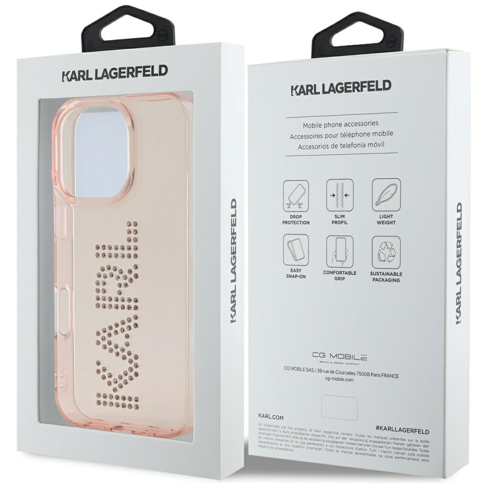 Custodia per Apple iPhone 16 Pro, Karl Lagerfeld, IML Rhinestones Pink Logo, Rosa
