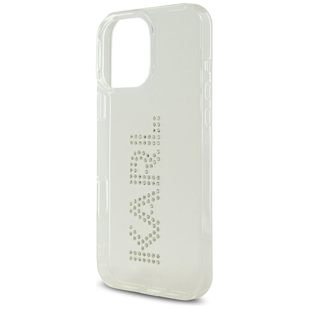 Custodia per Apple iPhone 16 Pro, Karl Lagerfeld, IML Rhinestones Transparent Logo, Trasparente