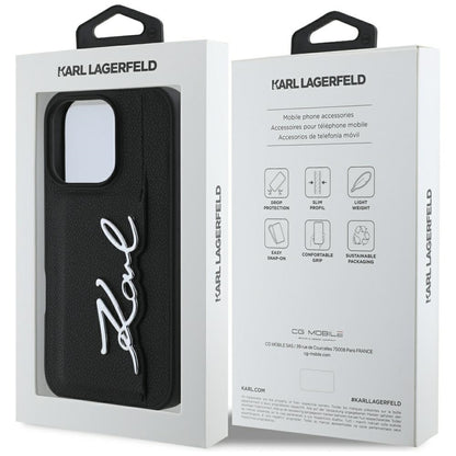Custodia per Apple iPhone 16 Pro, Karl Lagerfeld, Metal Signature, Nera