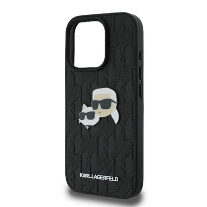 Hülle für Apple iPhone 16 Pro, Karl Lagerfeld, Monogramm Karl & Choupette's Köpfe, Schwarz