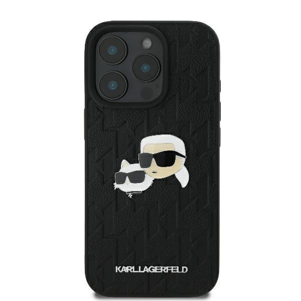 Hülle für Apple iPhone 16 Pro, Karl Lagerfeld, Monogramm Karl & Choupette's Köpfe, Schwarz