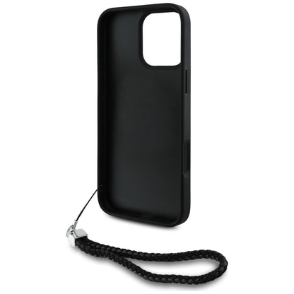 Custodia per Apple iPhone 16 Pro, Karl Lagerfeld, Quilted Initial Logo & Chain Strap, Nera