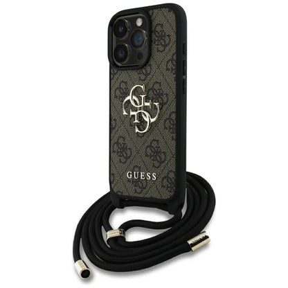 Custodia per Apple iPhone 16 Pro Max, Guess, 4G CBDY Big Logo con Cinturino, Marrone