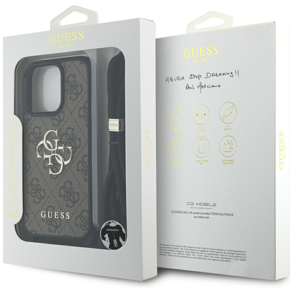 Custodia per Apple iPhone 16 Pro Max, Guess, 4G CBDY Big Logo con Cinturino, Marrone