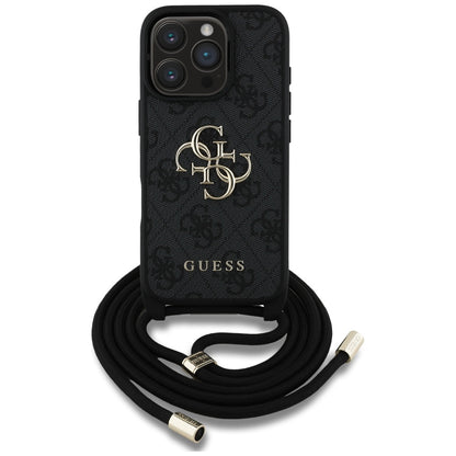 Étui pour Apple iPhone 16 Pro Max, Guess, 4G CBDY Grand Logo avec Bandoulière, Noir