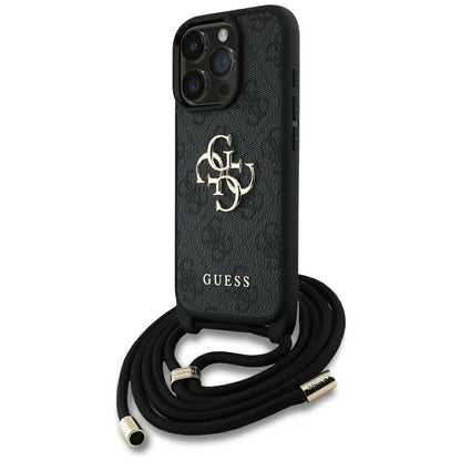 Étui pour Apple iPhone 16 Pro Max, Guess, 4G CBDY Grand Logo avec Bandoulière, Noir