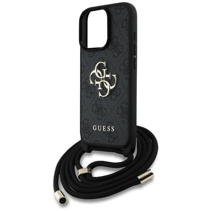 Étui pour Apple iPhone 16 Pro Max, Guess, 4G CBDY Grand Logo avec Bandoulière, Noir