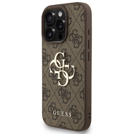 Hülle für Apple iPhone 16 Pro Max, Guess, 4G Classic Logo mit Trageriemen, Braun