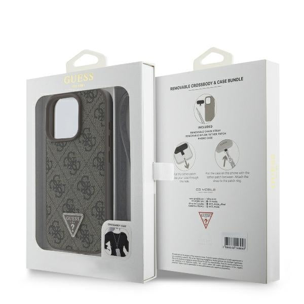 Étui pour Apple iPhone 16 Pro Max, Guess, Crossbody 4G Triangle Strass, Marron