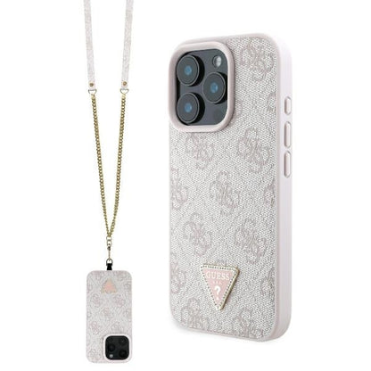 Étui pour Apple iPhone 16 Pro Max, Guess, Crossbody 4G Triangle Strass, Rose