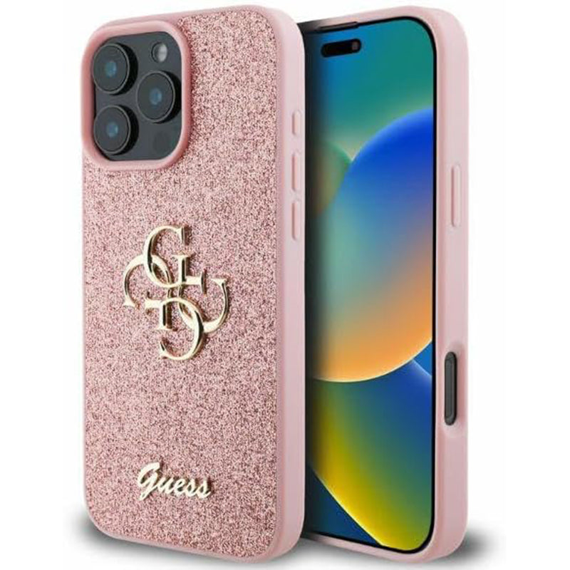 Custodia per Apple iPhone 16 Pro Max, Guess, Fixed Glitter Big 4G, Rosa