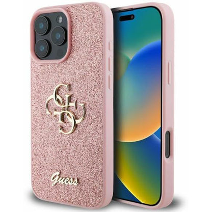 Custodia per Apple iPhone 16 Pro Max, Guess, Fixed Glitter Big 4G, Rosa